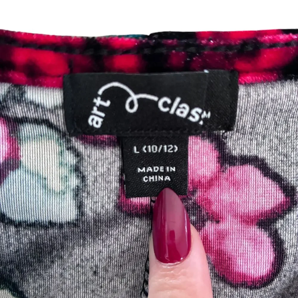 Art Class Girls Velvet Floral Slip Dress Black Red Roses Adjustable L 10/12